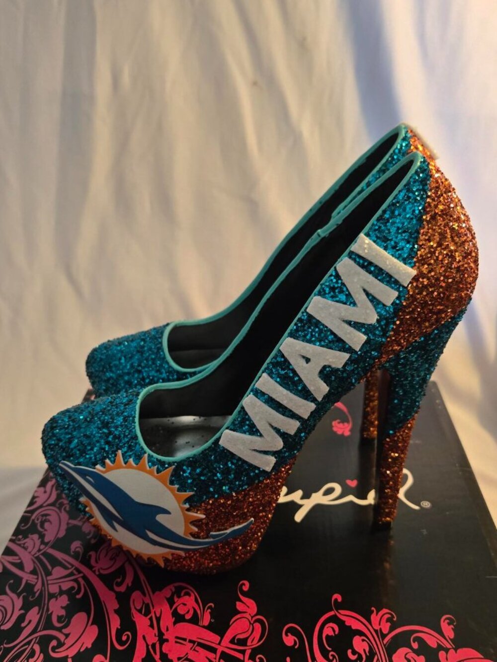 Miami Dolphins  Football Crystal Limited Edition Stilletto Heels 6.5